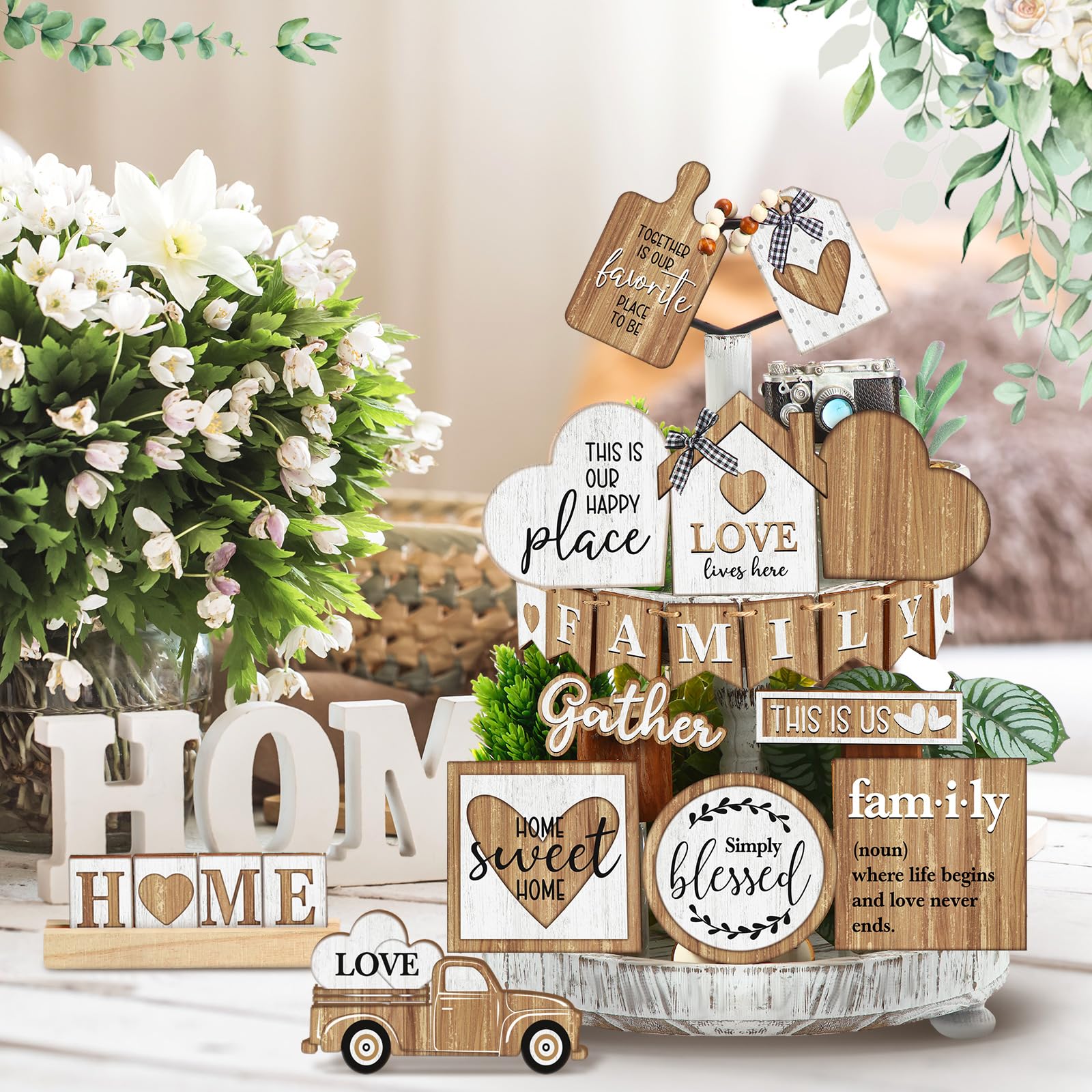 置物 beautiful countryside Amazon.com: Yaomiao 21 Pcs Farmhouse Tiered Tray Decor Set
